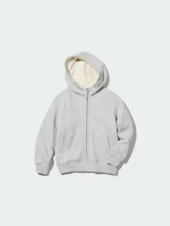 美品◎ユニクロ　ボアスウェットフルジップパーカ　グレー 130