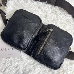 超希少✨ GUCCI シマレザー GG ボディバッグ ウエストポーチ ロゴ刻印