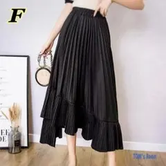 お値下げ❣️ 新品 アシンメトリー プリーツスカート ロング 黒 ウエストゴム b