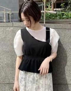 MURUA アシメニットコンビブラウス ブラック
