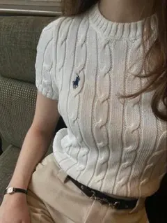 新品未使用　タグ付 ポロラルフローレン ケーブルニット半袖 正規品 M ホワイト