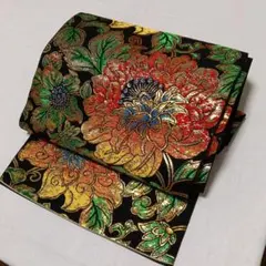 値下げ　龍村美術織物　袋帯 黒地 牡丹唐草 金糸織り出し　工芸品　豪華のサムネイル