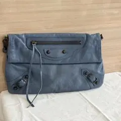 バレンシアガ 深水色 レザー クラッチバッグ