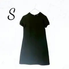 ザラ ウーマン パフスリーブ 半袖 ミニフレアワンピース S ブラック