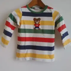ミキストライプ長袖Tシャツやや立体クマ刺繍 可愛い