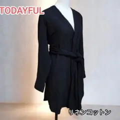 TODAYFULトゥデイフル ベルテッドシャツガウン ベルト付き 麻 リネン混黒のサムネイル