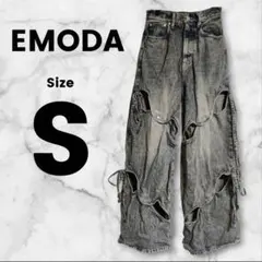最終値下げ　美品　EMODA エモダ カットアウトルーズジーンズ ブルー S