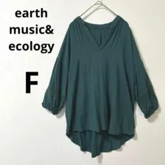 アースミュージックアンドエコロジー F Vネック シフォン ブラウス グリーン