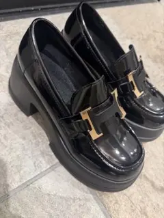 【最終値下げ】ブラックローファー 厚底7cm 金具付き