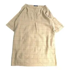 【美品】ショコラフィネローブ 　リネン混 　チェック柄　チュニックブラウス　 Fのサムネイル