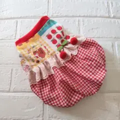 ♥犬服ハンドメイド♥カラフル可愛い綿生地とチェックのバルーンワンピ