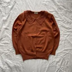 90s vintage B.ROUGE オレンジ レース襟 長袖カーディガン