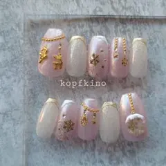 現品　ネイルチップ　クリスマス　リース　雪の結晶ネイル