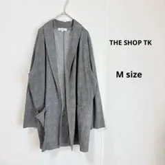 THE SHOP TK グレンチェック柄　ロングカーディガン　M グレー　襟付きのサムネイル