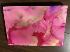 アブストラクトアート ピンク ゴールド 約A4サイズ