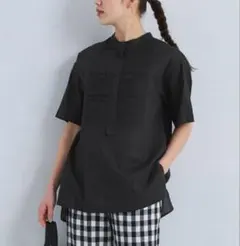グリーンレーベルリラクシング ブラック刺繍五分袖シャツ