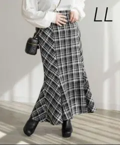 CLETTE オリジナル　チェック柄ツイードマーメイドスカート　ブラック　LL