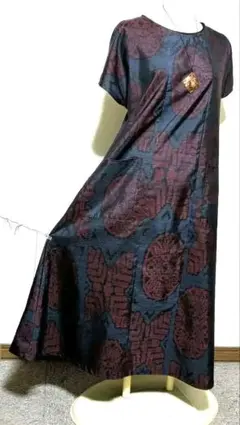 着物リメイクワンピース1770　久留米絣反物　ゆったりワンピース　ロング丈 着物リメイクワンピース1770 久留米絣反物 ゆったりワンピース