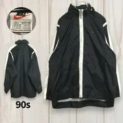 【90s 銀タグ ナイキ ナイロンジャケット】ロゴ刺繍 背面プリント M 古着