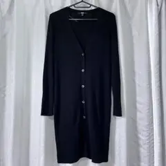 ユニクロ 細リブ Vネック ロング カーディガン ブラック　黒　M