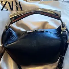 ザラ　ZARA ブラックショルダーバッグ　メタリック　ハンド