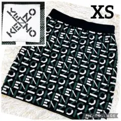KENZO ケンゾー　総柄　ロゴ　ニット　ミニスカート　黒　SS XSのサムネイル
