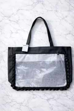 フリル、マチ付き大容量トートバッグ ブラック 　推し活　DAISO