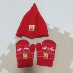 しまじろう 赤いニット帽とトナカイ柄ミトンセット