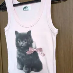 Katie ケイティ 猫プリント タンクトップ ピンク　リボン　ネコ