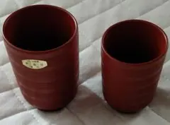 常滑焼 夫婦湯のみ 手造り 憲児炉 赤いストライプ模様