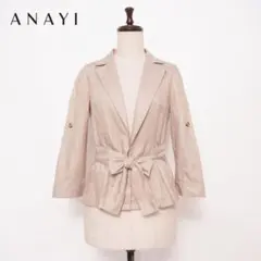 美品 ANAYI リボン七分袖サマージャケット グレージュ サイズ38*GD95のサムネイル