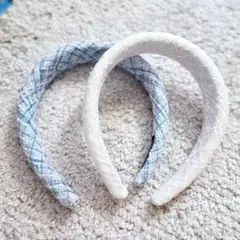 ツイード カチューシャ 2個セット 青 白 【SHEIN】
