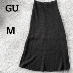 ジーユー GU ブラック 黒 透かし編みニット ロングスカート M