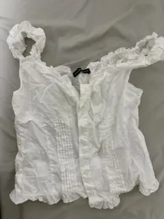 Brandy Melville ホワイト フリル ノースリーブシャツ