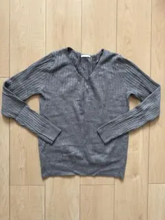 グレー Vネック リブ編みセーター M