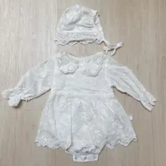 【美品】ベビードレス 新生児ドレス 花柄刺繍 ホワイト 退院 お宮参り 66cm