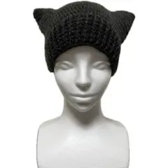 猫耳ニット帽　ブラック　かぎ編み　ハンドメイド