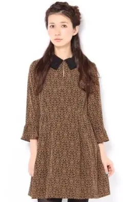 nano・universe 配色衿プリントワンピース