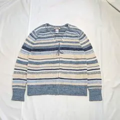 【vintage】90sボーダー柄ジップアップ・リネン×コットンニット　ブルー系