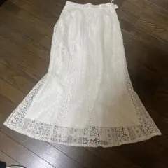SHIPS colorsレース フレアロングスカート Mサイズ ホワイト