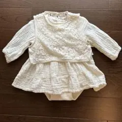 アイボリー レース付き長袖ワンピース　入園式　結婚式　お祝い