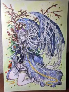 手描きイラスト アナログイラスト オリジナル 獣人 桜 水彩画 原画