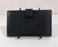 希少✨CHANEL ココ レザー 長財布 キャビアスキン 黒 ブラック がま口
