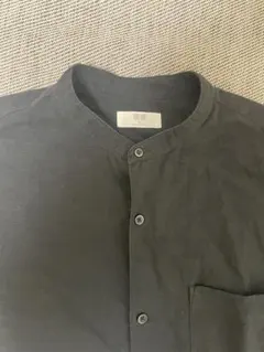 コットンリネンスタンドカラーシャツ ブラック XL UNIQLO