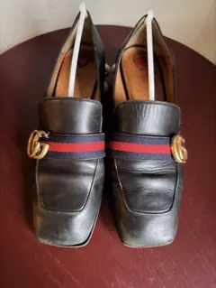 GUCCI GGロゴ ローファー パールヒール レザー ブラック 39
