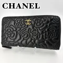 シャネル カメリア ラウンドジップ 美品 ラムスキン NO.5 長財布 965のサムネイル