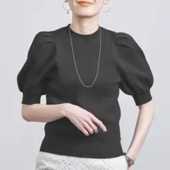 【美品】UNITED ARROWS Pパフスリーブ5分袖ニット 半袖 ペプラム黒