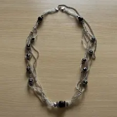 アクセサリー ネックレス 5連 ビーズ ストーン 黒 シルバー