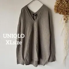 【ユニクロ】 XL♪ カシミア100% Vネック ニット 長袖 グレージュ