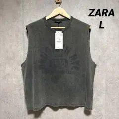 ZARA ザラ コントラストプリント ニットTシャツ Lのサムネイル
